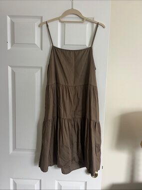 Enza Costa Olive Tiered Spaghetti Strap Dress